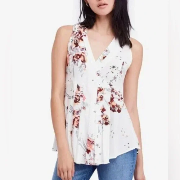 Free People Ivory Floral Print Wrap Blouse/Tunic XS - Picture 1 of 5